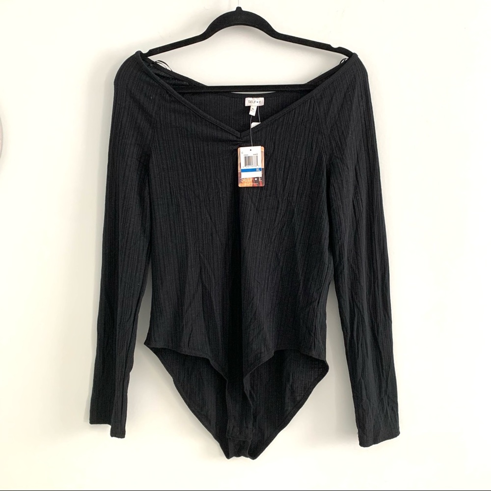 NWT Self-E Size XL Bodysuit, Black, Long Sleeve, Ribbed, Button at Crotch